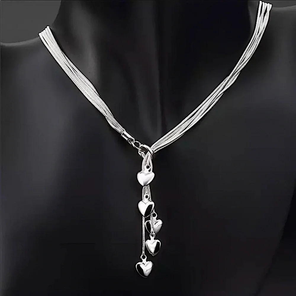 Heart Tassel Sterling Silver Charm Necklace
